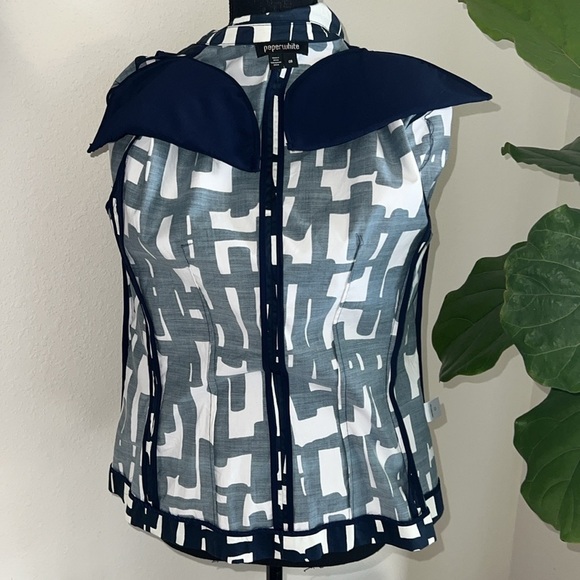 Paperwhite by Anthropologie Woman’s Blue White Geometric Single Breast Blazer 8 - Picture 7 of 13